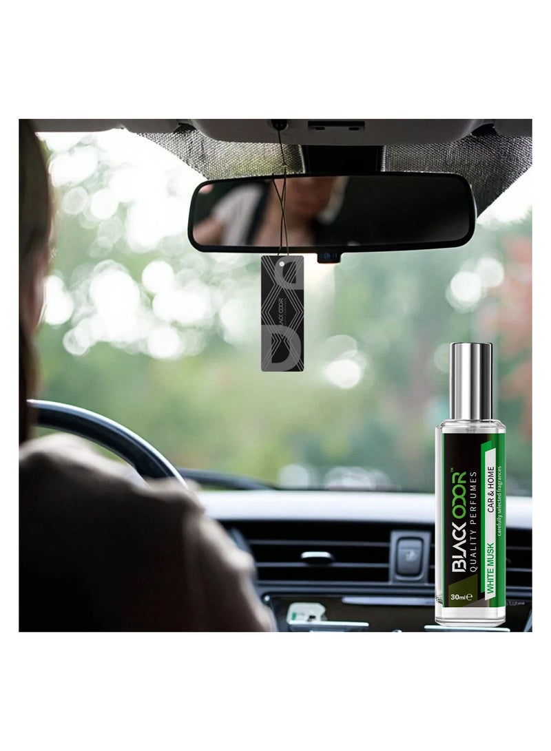 BLACK ODOR Car & Home Air Freshener Perfume Spray with Hanging Card – White Musk, Long-Lasting Essential Oil Scent, Alcohol-Free, Gas-Free, Natural Oil Formula, Compact 30ml Bottle for Living Room, Bedroom, Office, Washroom & Car Interior_ - Image 4