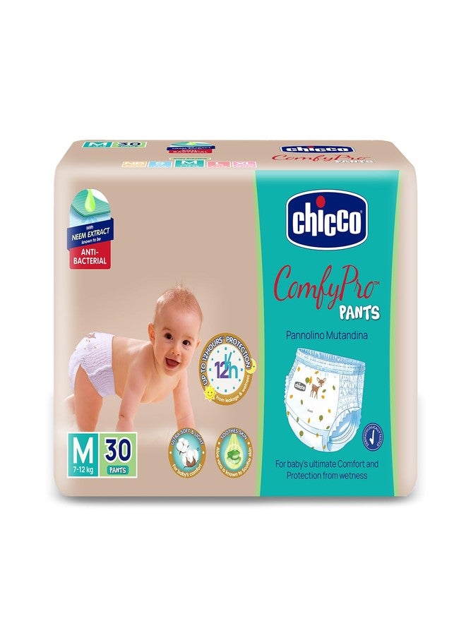 Chicco Comfy-Pro Pant Style Baby Diapers | Anti-bacterial benefits | Ultra Soft & 12hrs protection | Wetness indicator & Disposing Tapes - Medium, 30 Count, 7-12 Kg - Image 1