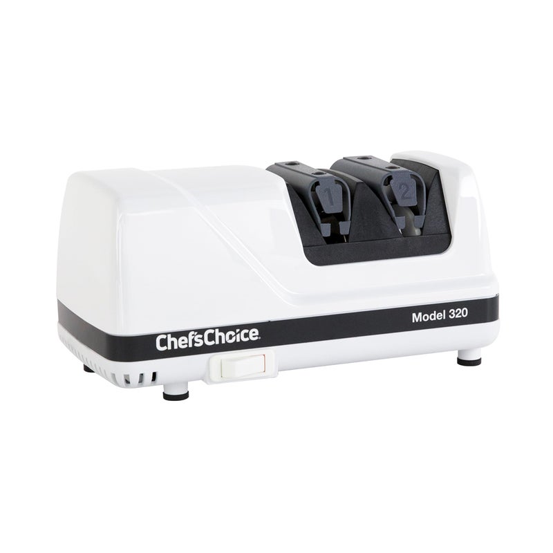 CHEF'S CHOICE ChefsChoice Professional Electric Knife Sharpeners FlexHoneStrop With 100Percent Diamond Abrasives And Precision Angle Guides For 20Degree StraightEdge and Serrated Knives 2Stage White 