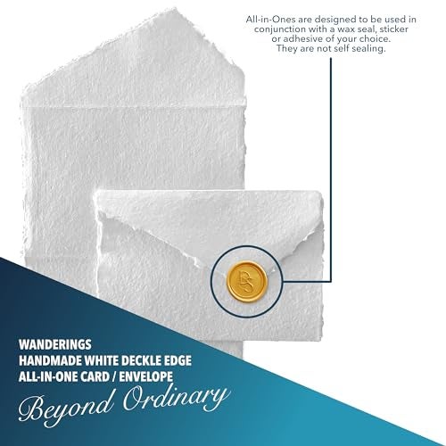 Wanderings Handmade White Deckle Edge All-in-One Card Envelopes - 4"x6" - Package of 25 - for Announcements Wedding Invitations Greeting Cards Crafts - 150 GSM - Image 4