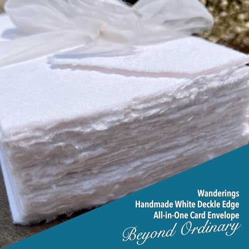 Wanderings Handmade White Deckle Edge All-in-One Card Envelopes - 4"x6" - Package of 25 - for Announcements Wedding Invitations Greeting Cards Crafts - 150 GSM - Image 3