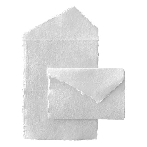 Wanderings Handmade White Deckle Edge All-in-One Card Envelopes - 4"x6" - Package of 25 - for Announcements Wedding Invitations Greeting Cards Crafts - 150 GSM - Image 1