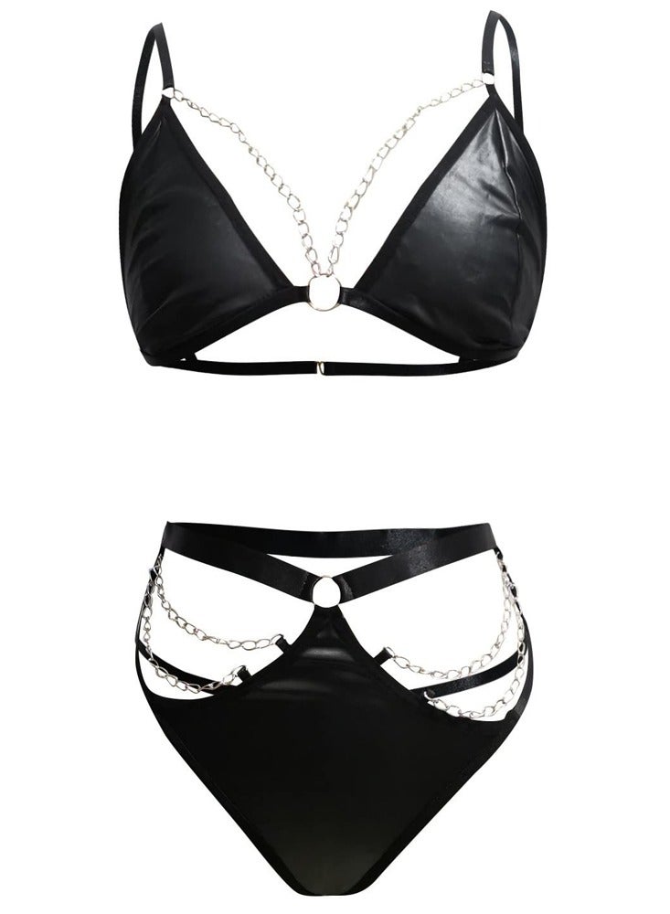 MARGOUN Womens XXL Lingerie Set Naughty 2 Pcs Floral Lace Strap Bralette Bra and Thong Pajamas Teddy Babydoll Corset Bodysuit Black