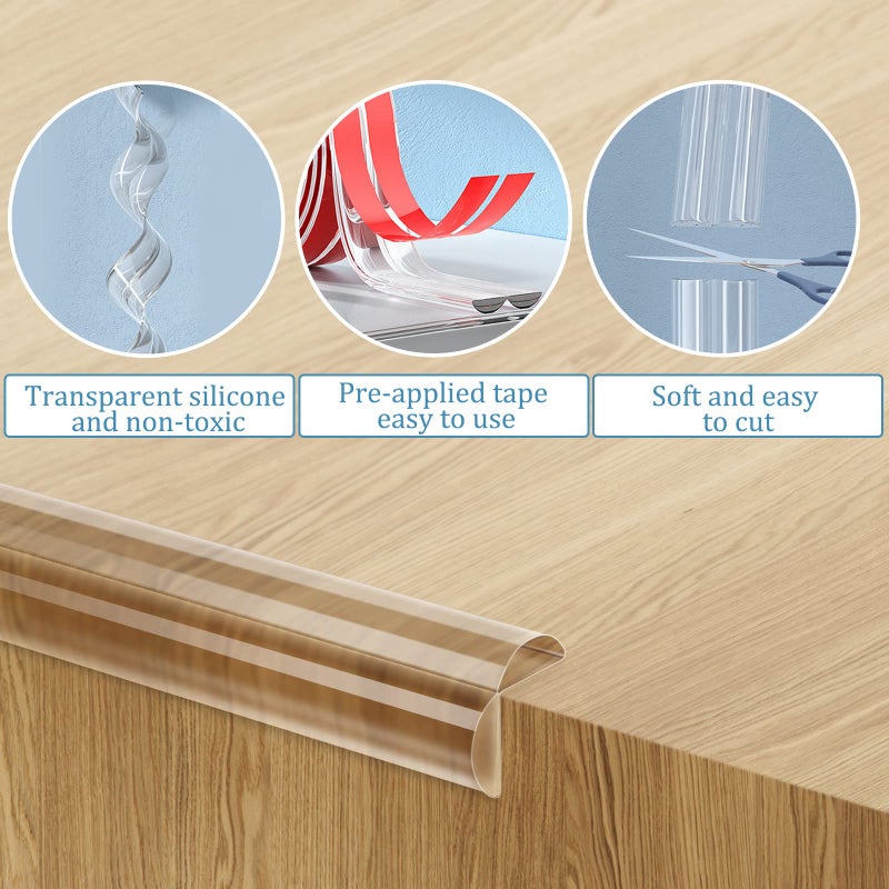 Gudui Edge Protector Baby Proofing Corner Protectors Clear Corner Guards Silicone Child Safety Edge Covers Bumper for Table, Cabinets, Crib, 6.6 ft x 1.2 inch Sharp Edge Protector with 4 Pack Corner Guards - Image 3