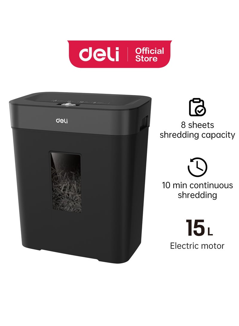 Deli ET023 Paper Shredder, 8-Sheet Capacity, 10min, 15L – ideal for office use - Image 1