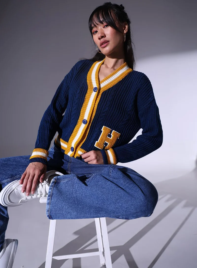 Hubberholme Women's Navy 100% Acrylic Regular Fit Sweater