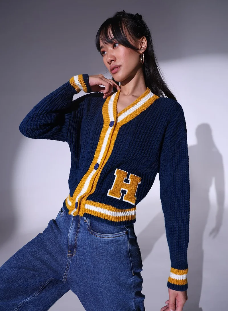 Hubberholme Women's Navy 100% Acrylic Regular Fit Sweater