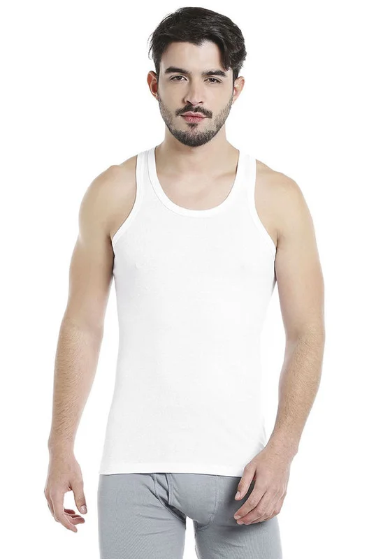 بي واي سي MEN'S 100% COMBED COTTON SOFT VEST SLEEVELESS TANK TOP SINGLET - WHITE