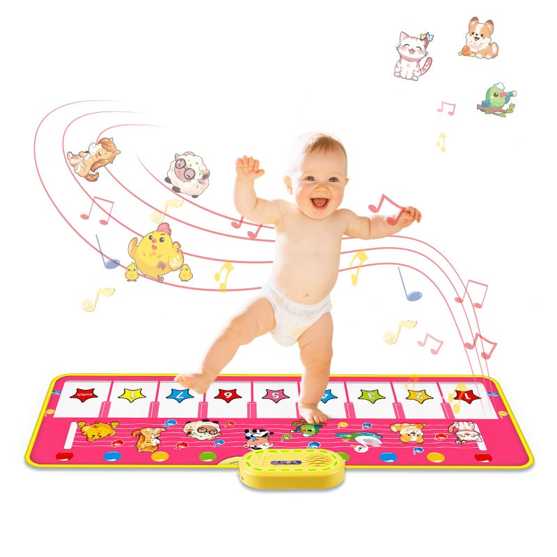 M SANMERSEN Floor Piano Mat for Toddlers M SANMERSEN Kids Sensory Educational Dancing Keyboard Musical Mat Animal Touch Play mat Toddler Toys for 1 2 3 Year Old Girl Gifts - Image 3