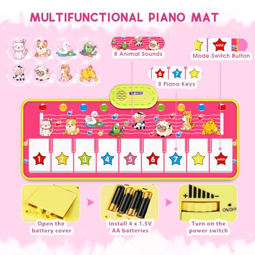 M SANMERSEN Floor Piano Mat for Toddlers M SANMERSEN Kids Sensory Educational Dancing Keyboard Musical Mat Animal Touch Play mat Toddler Toys for 1 2 3 Year Old Girl Gifts - Image 5