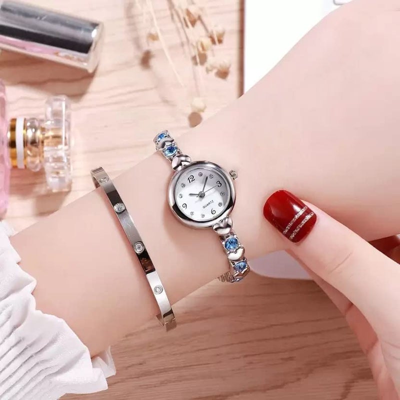 Acnos® Premium Brand Exclusive Choice Blue Diamond Studded Silver Exclusive Blue Diamond Studded Silver Bracelet Chain Girls Stainless Steel Watch for Women Analog Watch for Girls - Image 2