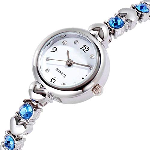 Acnos® Premium Brand Exclusive Choice Blue Diamond Studded Silver Exclusive Blue Diamond Studded Silver Bracelet Chain Girls Stainless Steel Watch for Women Analog Watch for Girls - Image 3
