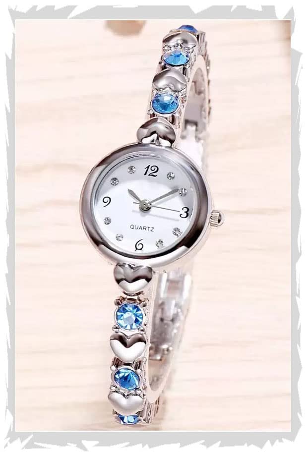 Acnos® Premium Brand Exclusive Choice Blue Diamond Studded Silver Exclusive Blue Diamond Studded Silver Bracelet Chain Girls Stainless Steel Watch for Women Analog Watch for Girls - Image 1