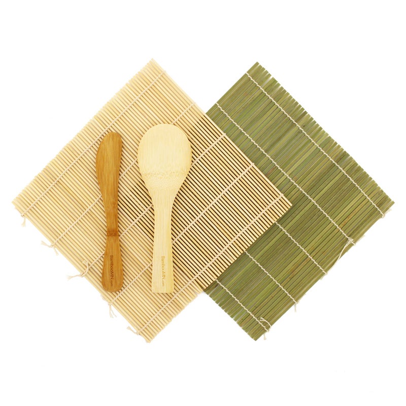 BambooMN Sushi Making Kit Green Bamboo Sushi Roller Mat Natural Bamboo Sushi Mat Rice Paddle Spreader