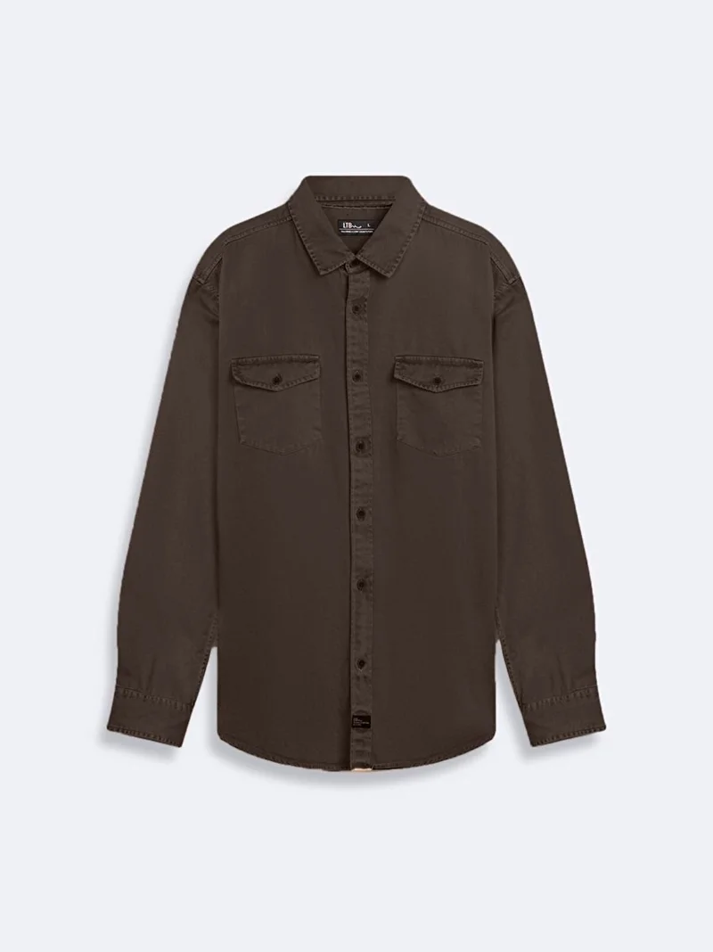 Men's Plain Regular Fit Brown Shirt