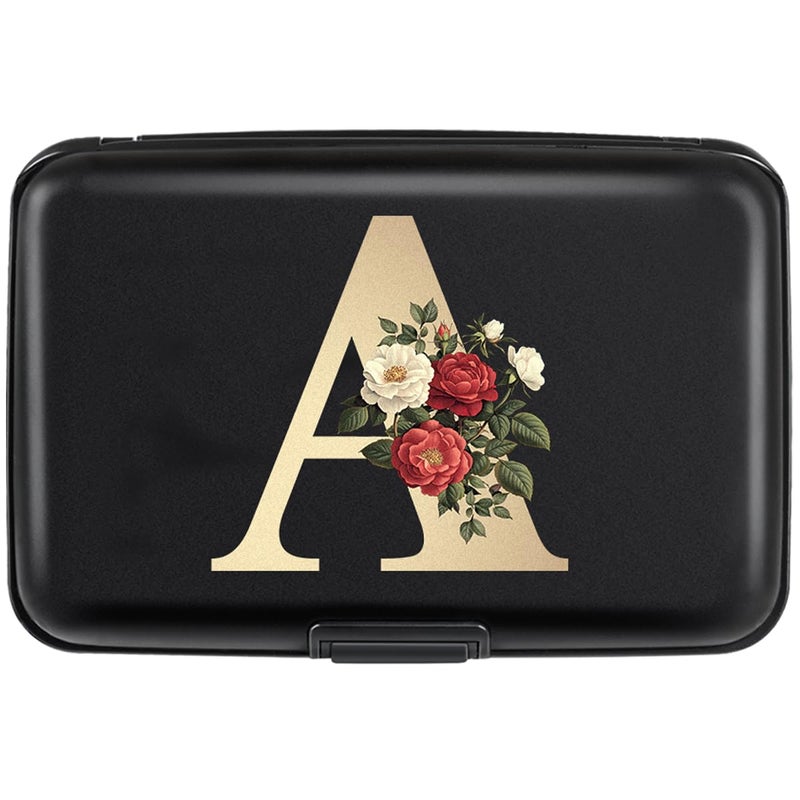 Simikol Credit Card Holder Personalized Initial Letter A Small Aluminum Wallet Rose Flower Card Case RFID Blocking Wallets for Women and Girls,A - Image 1