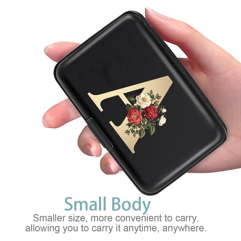 Simikol Credit Card Holder Personalized Initial Letter A Small Aluminum Wallet Rose Flower Card Case RFID Blocking Wallets for Women and Girls,A - Image 5