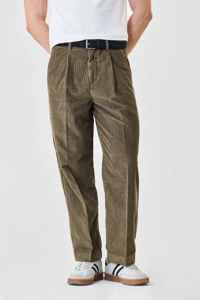 SNITCH Baggy Fit Pleated Corduroy Pants