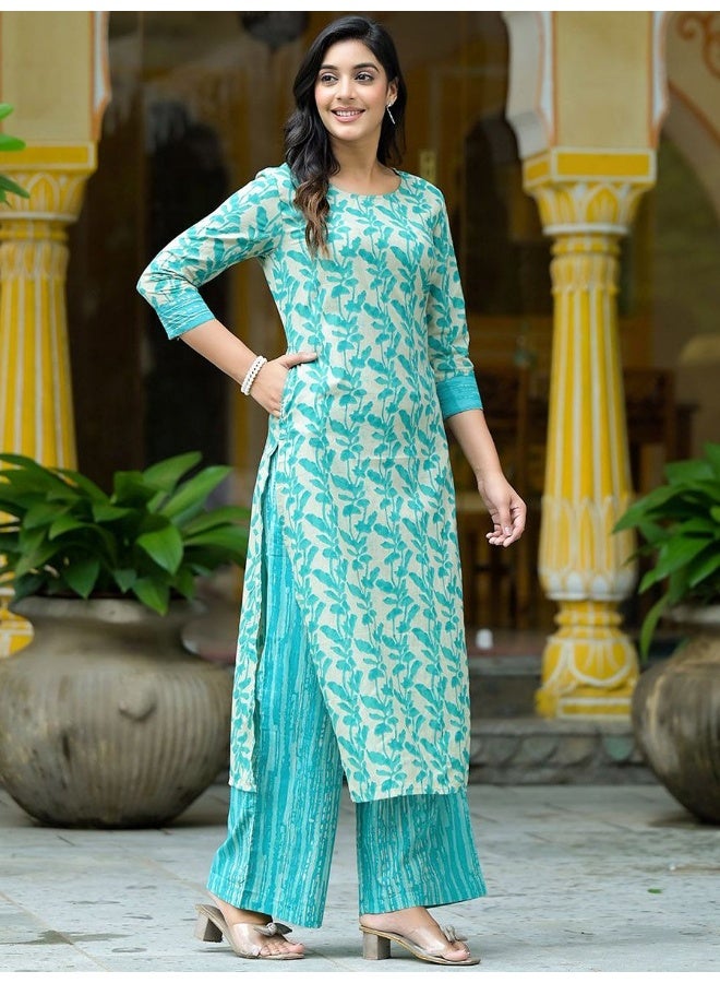 AKS قميص قطن مطبوع باللون التركوازي الفاتح - Image 3