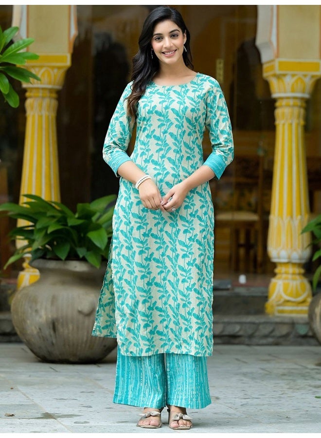 AKS قميص قطن مطبوع باللون التركوازي الفاتح - Image 1