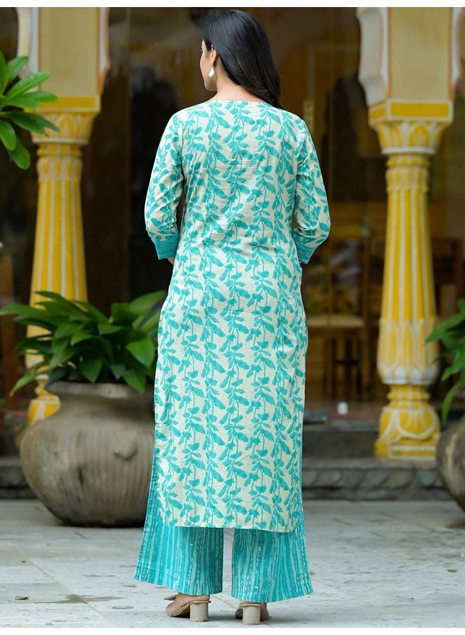 AKS قميص قطن مطبوع باللون التركوازي الفاتح - Image 5