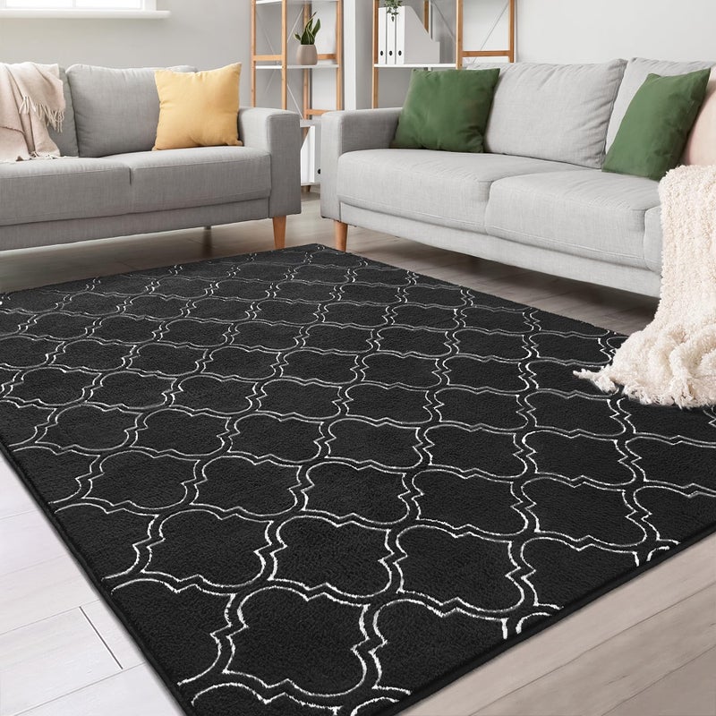 Chicrug Shag Geometric 6x9 Area Rug for Living Room Large Modern Memory Foam Indoor Carpet Fluffy Rug for Bedroom Bedside Room Decor for Family Girls Kids Nursery BlackWhite