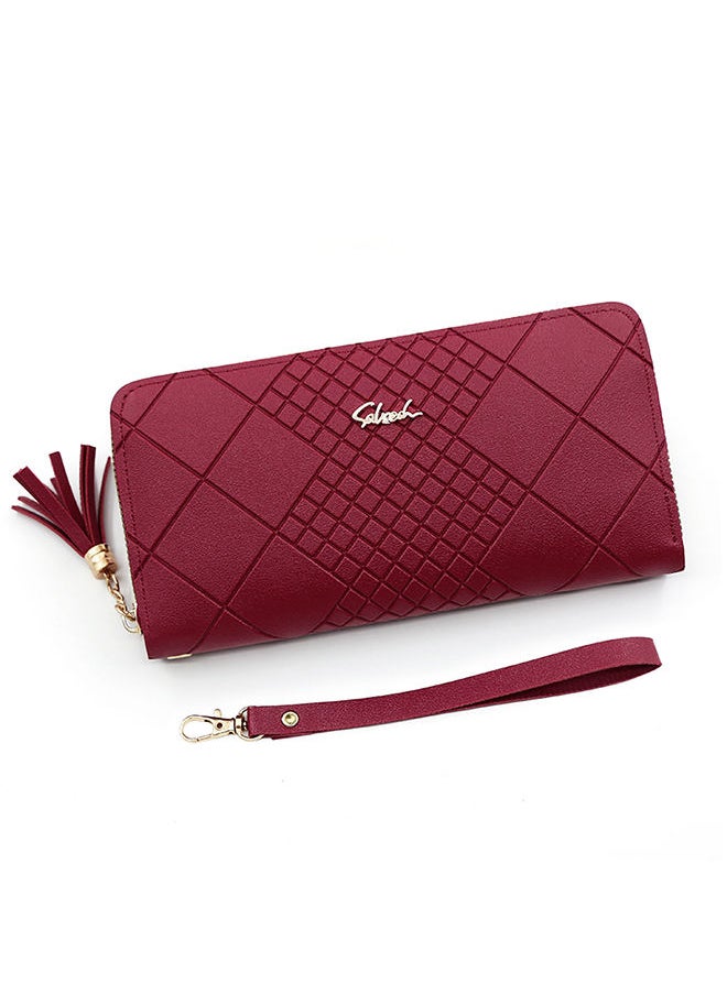 Selamy - Casual Rhomboid Impression Large Capacity Ladies PU Leather Clutch for Women Long Wallet Zipper Phone Money Bag Card Holder with Strap and Pendant 19.5*10*2.5cm - Image 1
