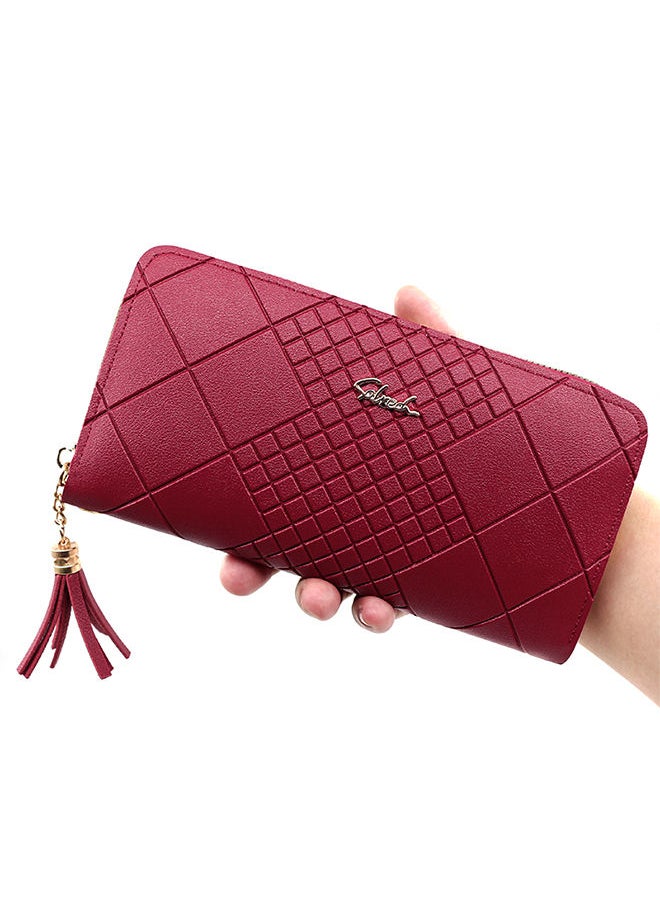 Selamy - Casual Rhomboid Impression Large Capacity Ladies PU Leather Clutch for Women Long Wallet Zipper Phone Money Bag Card Holder with Strap and Pendant 19.5*10*2.5cm - Image 1
