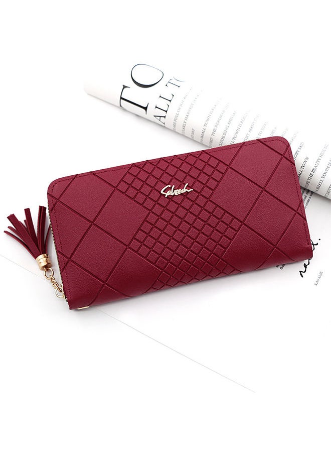 Selamy - Casual Rhomboid Impression Large Capacity Ladies PU Leather Clutch for Women Long Wallet Zipper Phone Money Bag Card Holder with Strap and Pendant 19.5*10*2.5cm - Image 1