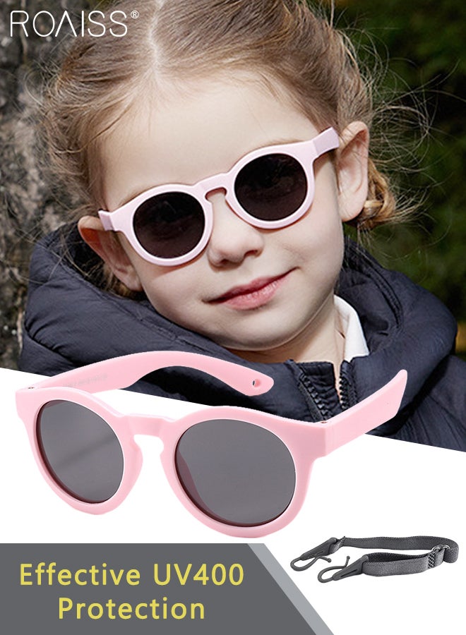 roaiss Round Polarized Sunglasses for Babies, UV400 Protection Cute Beach Holiday Sun Glasses with Lightweight Flexible TPEE Frame and Elastic Strap for Boys Girls Age 0-3, Pink - Image 1
