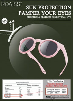 roaiss Round Polarized Sunglasses for Babies, UV400 Protection Cute Beach Holiday Sun Glasses with Lightweight Flexible TPEE Frame and Elastic Strap for Boys Girls Age 0-3, Pink  - Image 3