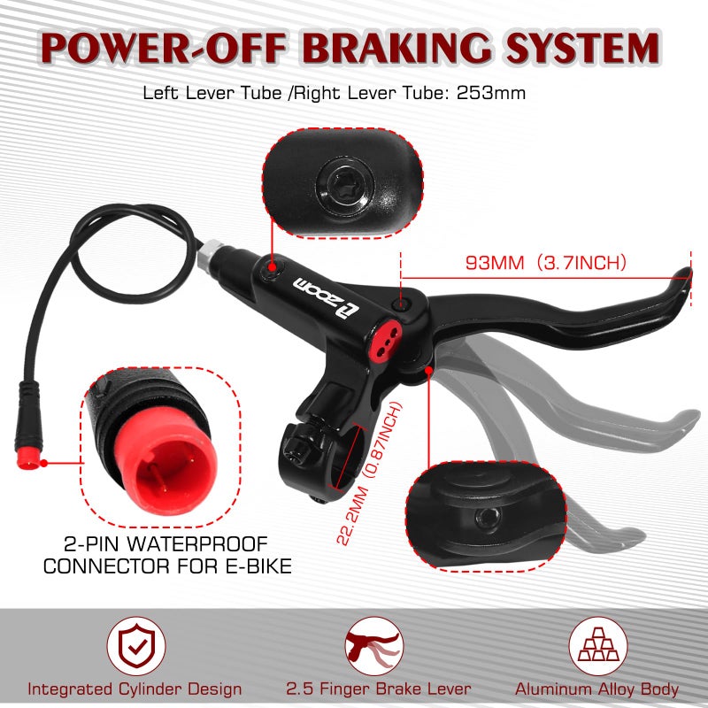BUCKLOS Ebike Hydraulic Disc Brake Zoom HB-775E 2-PIN 2 Pistons Ebike Electric Power-Off Brakes Left Front 1110mm Right Rear 1850mm with Mounting Adapter Fit E-Bike,Scooter and Electric Motorcycle - Image 3