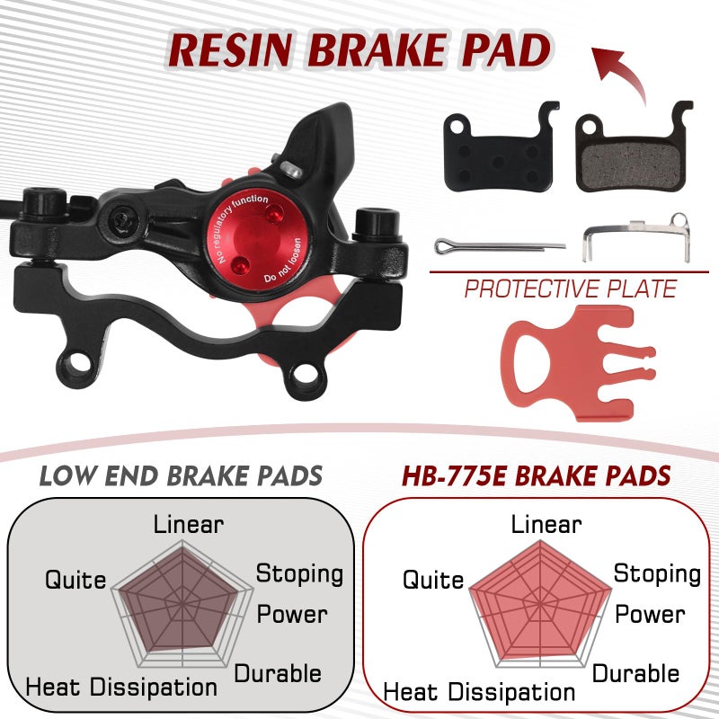 BUCKLOS Ebike Hydraulic Disc Brake Zoom HB-775E 2-PIN 2 Pistons Ebike Electric Power-Off Brakes Left Front 1110mm Right Rear 1850mm with Mounting Adapter Fit E-Bike,Scooter and Electric Motorcycle - Image 5