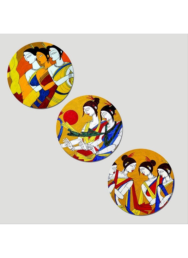 KARTIK Kartik Round Modern Art Print Wall Painting for Living Room with Wooden Frame and Without Glass - Set of 3  - Image 1