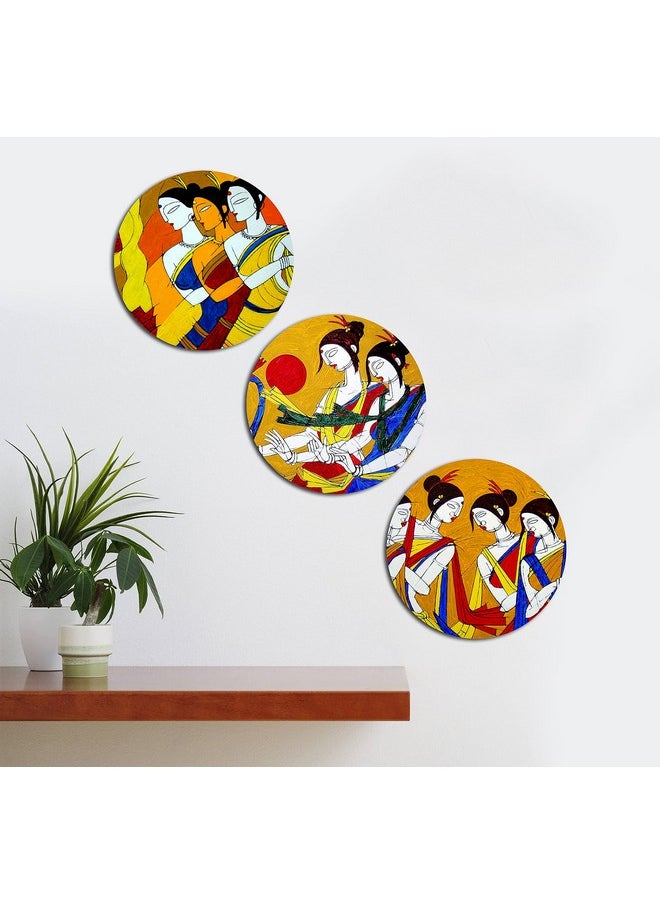 KARTIK Kartik Round Modern Art Print Wall Painting for Living Room with Wooden Frame and Without Glass - Set of 3  - Image 2
