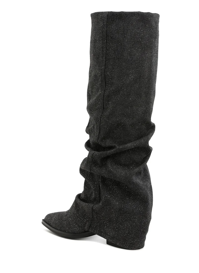 London Rag Fold-Over Slouchy Denim Boot in Black