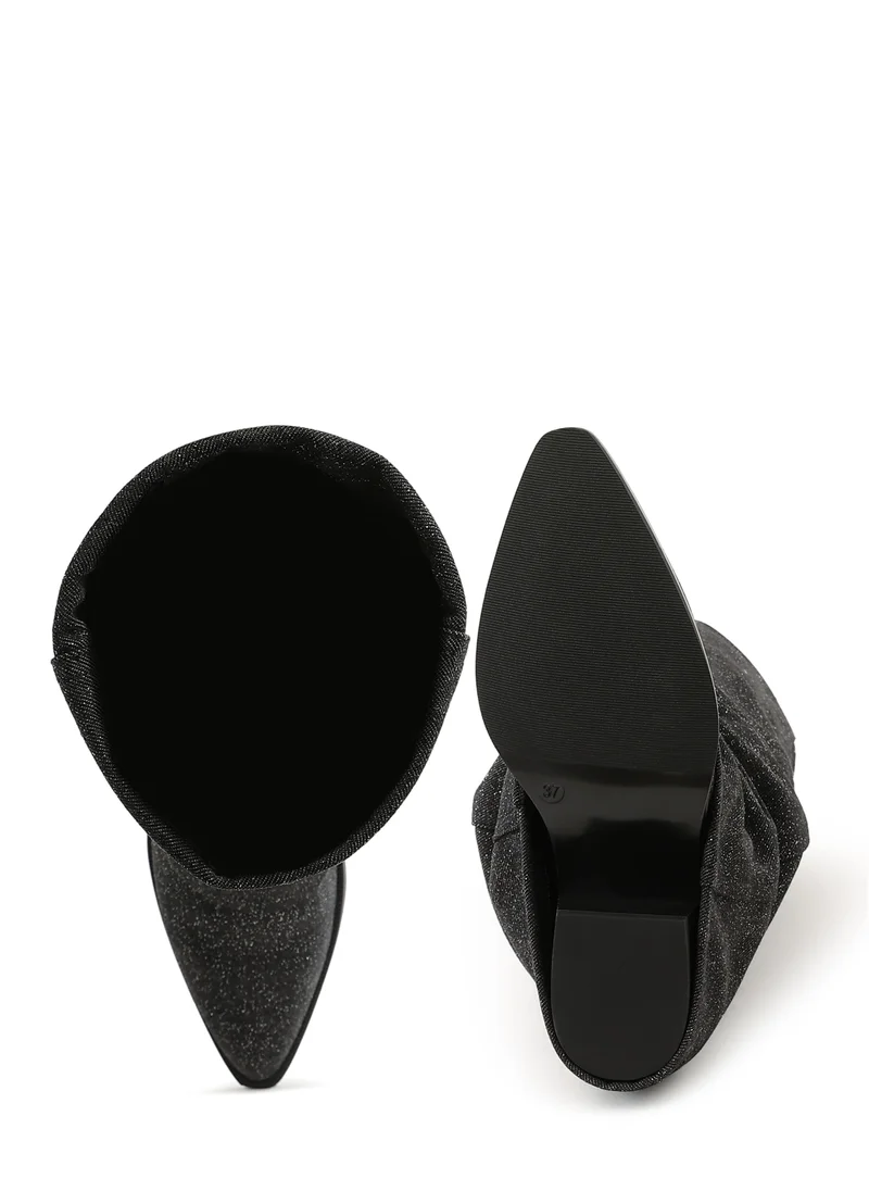 London Rag Fold-Over Slouchy Denim Boot in Black