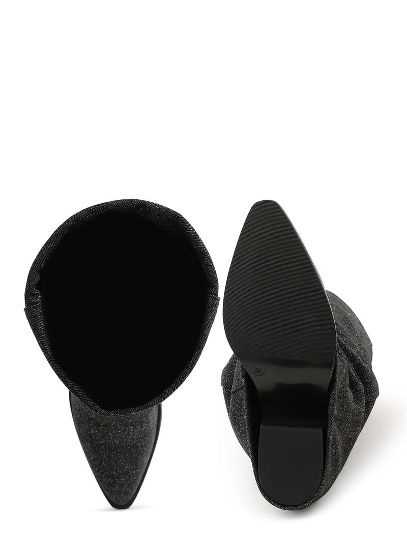 London Rag - Fold-Over Slouchy Denim Boot in Black - Image 1