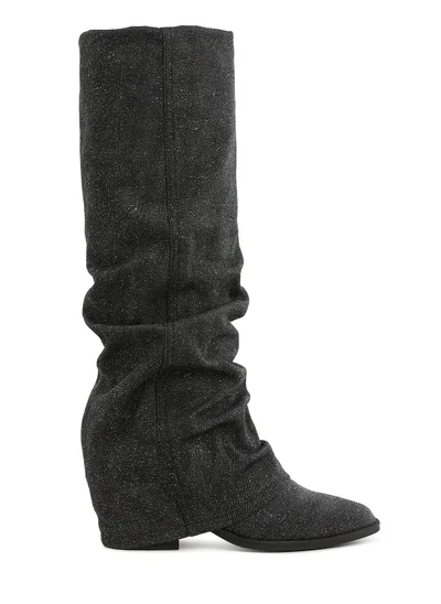 London Rag Fold-Over Slouchy Denim Boot in Black