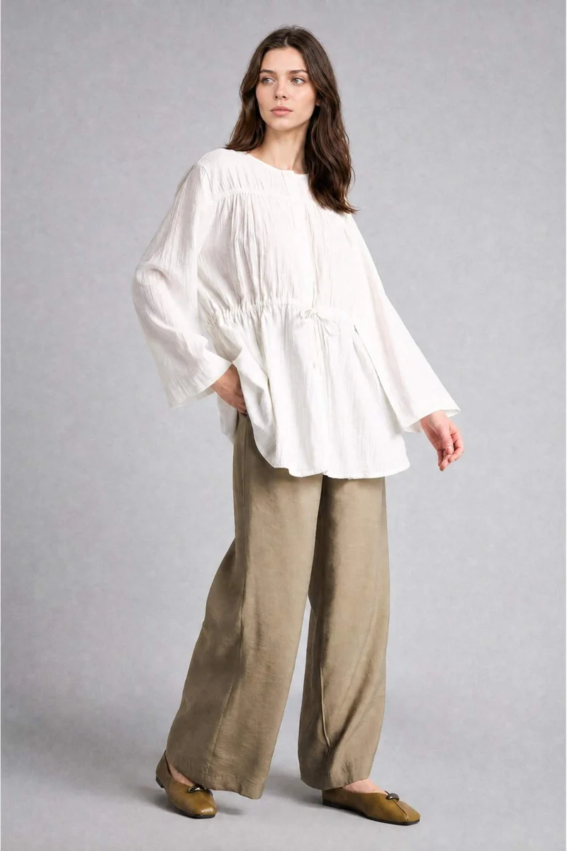 Defacto Wide Leg Modal Light Khaki Trousers