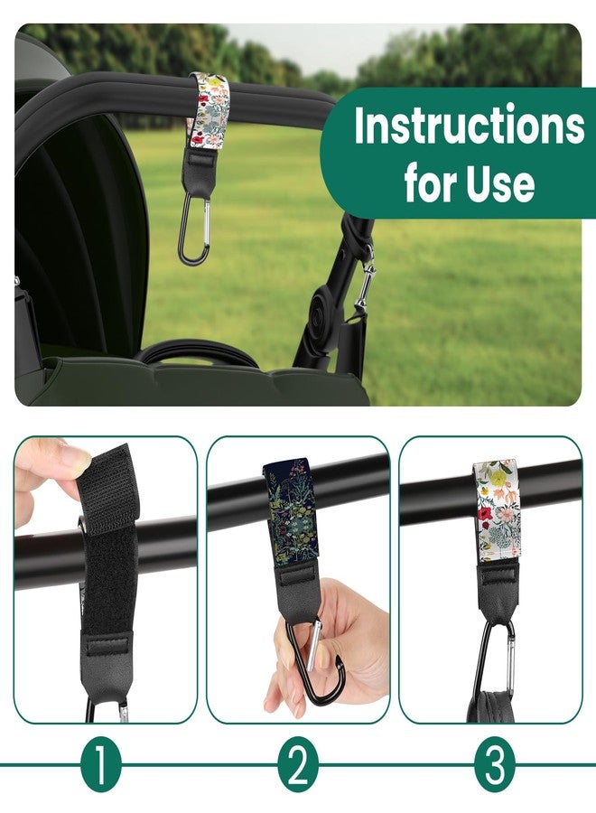 dcdcee Stroller Straps, Mommy Hooks Diaper Bags, Universal Shopping cart, Wallet, Backpack - 2 Packs (White Flowers + Black Flowers) - Image 3