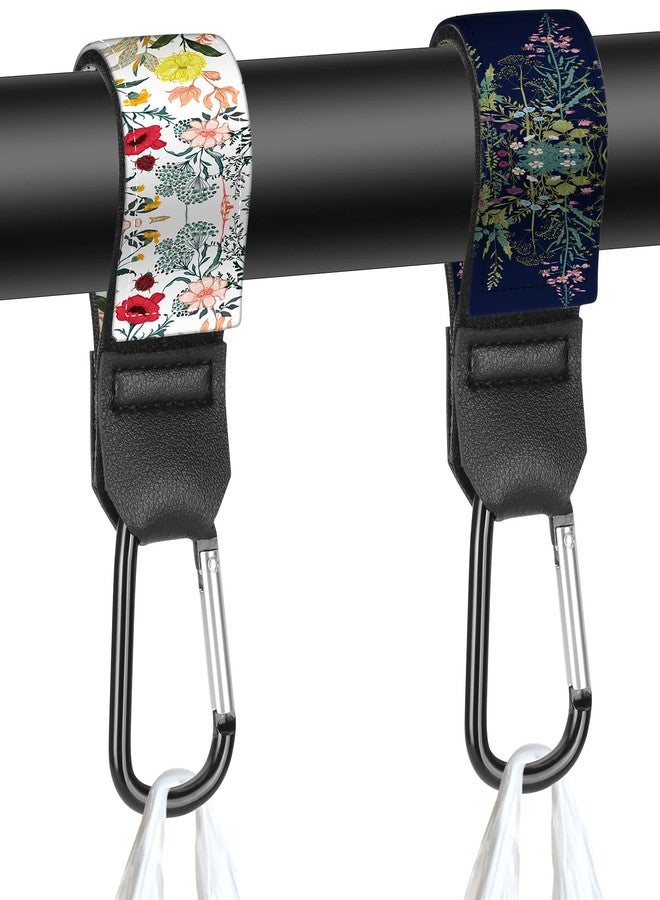 dcdcee Stroller Straps, Mommy Hooks Diaper Bags, Universal Shopping cart, Wallet, Backpack - 2 Packs (White Flowers + Black Flowers) - Image 1