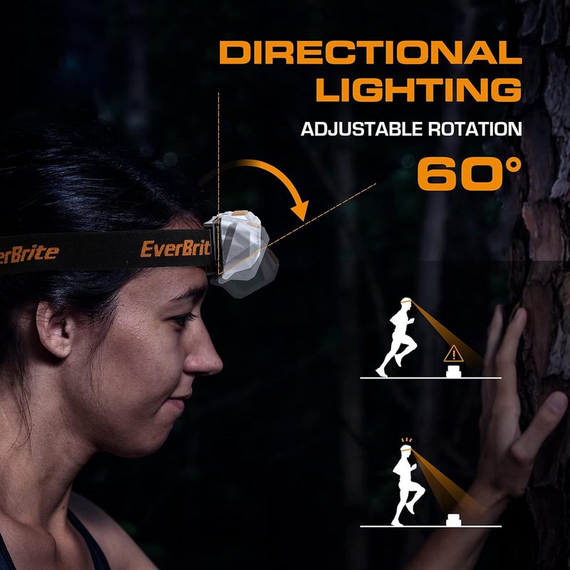 EverBrite LED Headlamp, 4 Lighting Modes, Pivoting Head with Adjustable Headband, IPX4 Water Resistant Perfect for Running, Camping, Hiking, Christmas, and Emergency, 3 AAA Battery Powered(2 Pack) - Image 4
