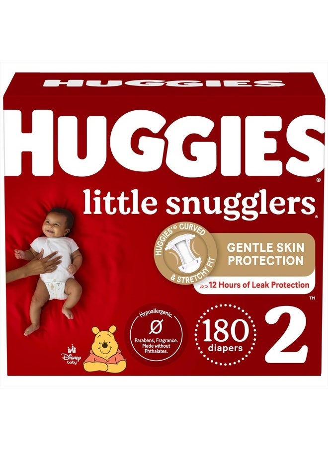 Huggies Huggies Size 2 Diapers, Little Snugglers Baby Diapers, Size 2 (12-18 lbs), 180 Ct (3 packs of 60), Packaging May Vary  - Image 1