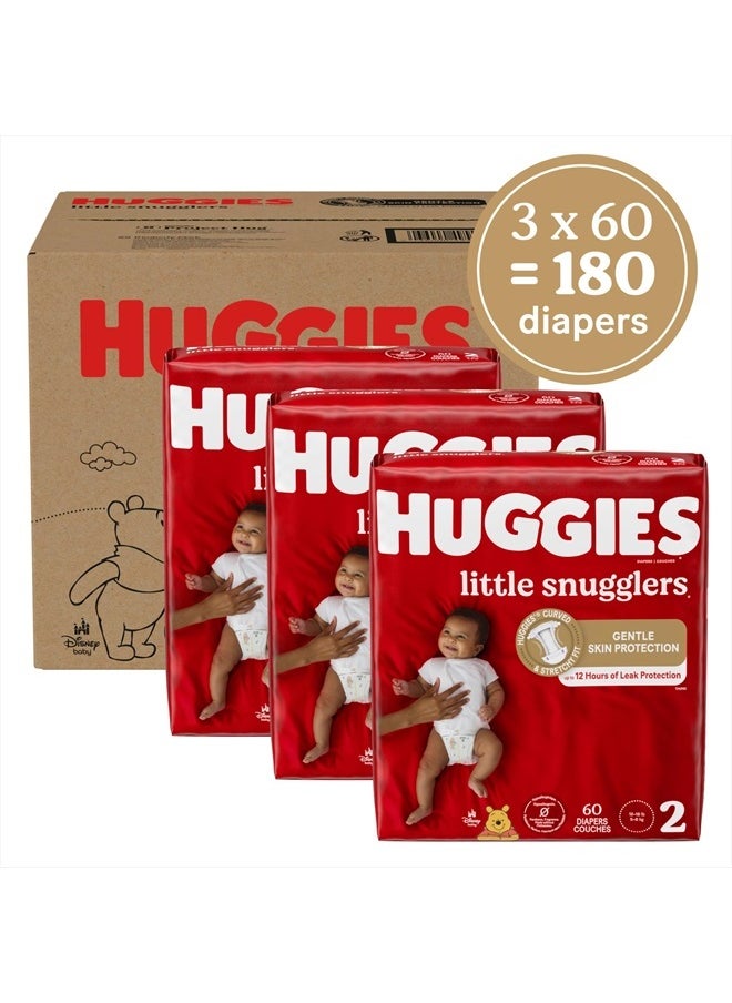 Huggies Huggies Size 2 Diapers, Little Snugglers Baby Diapers, Size 2 (12-18 lbs), 180 Ct (3 packs of 60), Packaging May Vary  - Image 2
