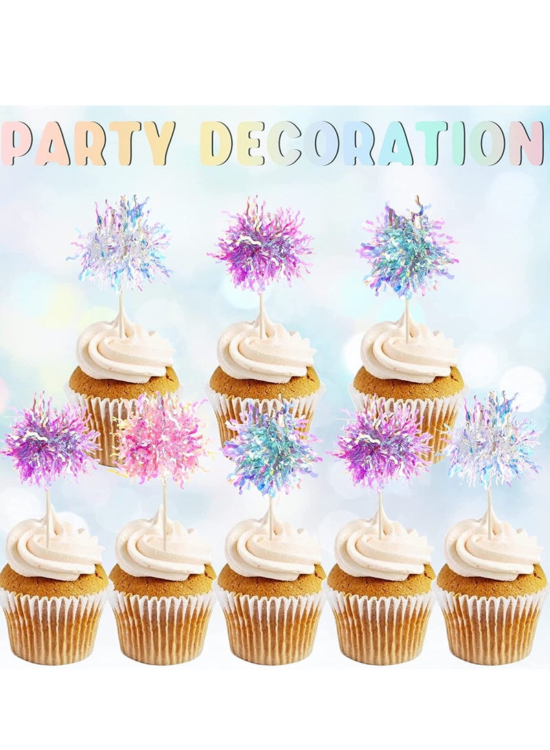 Excefore 120 Pcs Cupcake Toppers, Cupcake Picks Foil Frill Toothpicks Firework Cupcake Topper, Cake Decorations Fruit Food Pick for Wedding Birthday New Year Eve Graduation Party Decor - Image 5