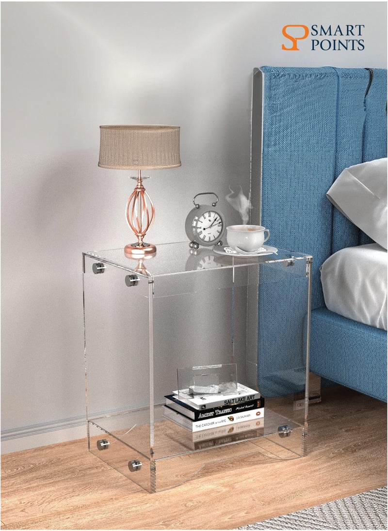 SMARTPOINTS Modern Design Clear Acrylic Home Decor Display Nightstand/Decorative End Table/Bedside Tables (Clear) - Flat Packed  - Image 2