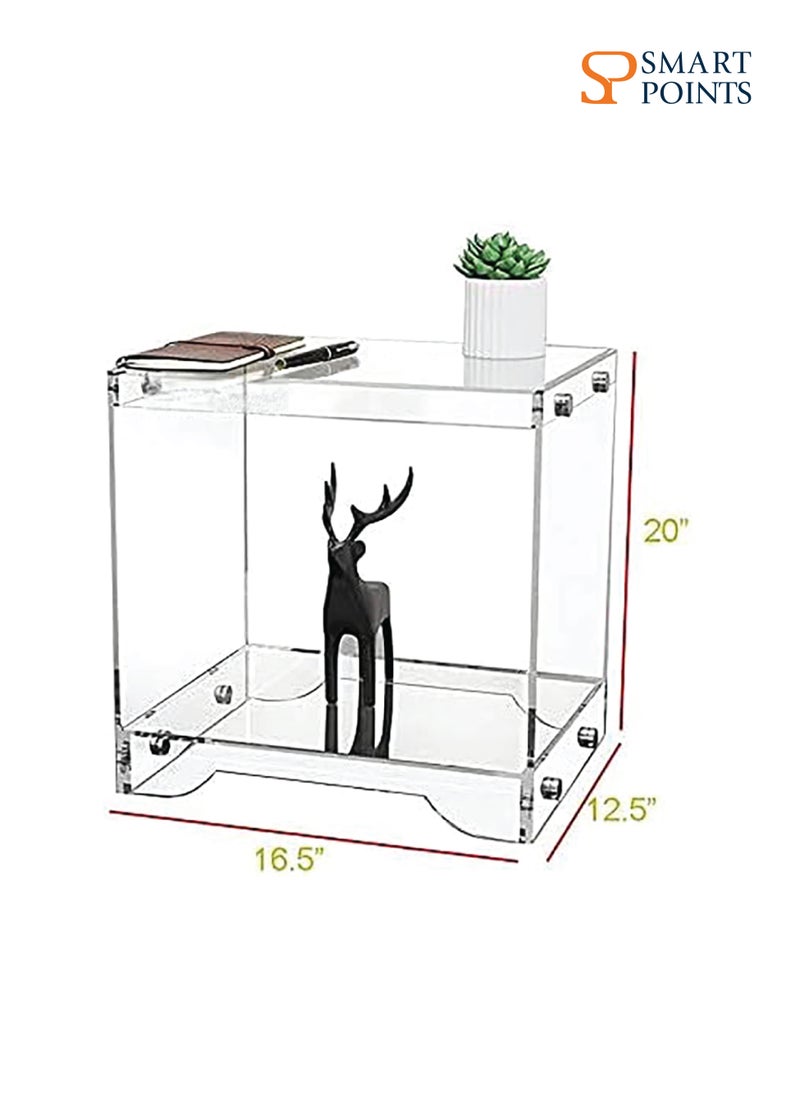 SMARTPOINTS Modern Design Clear Acrylic Home Decor Display Nightstand/Decorative End Table/Bedside Tables (Clear) - Flat Packed  - Image 3