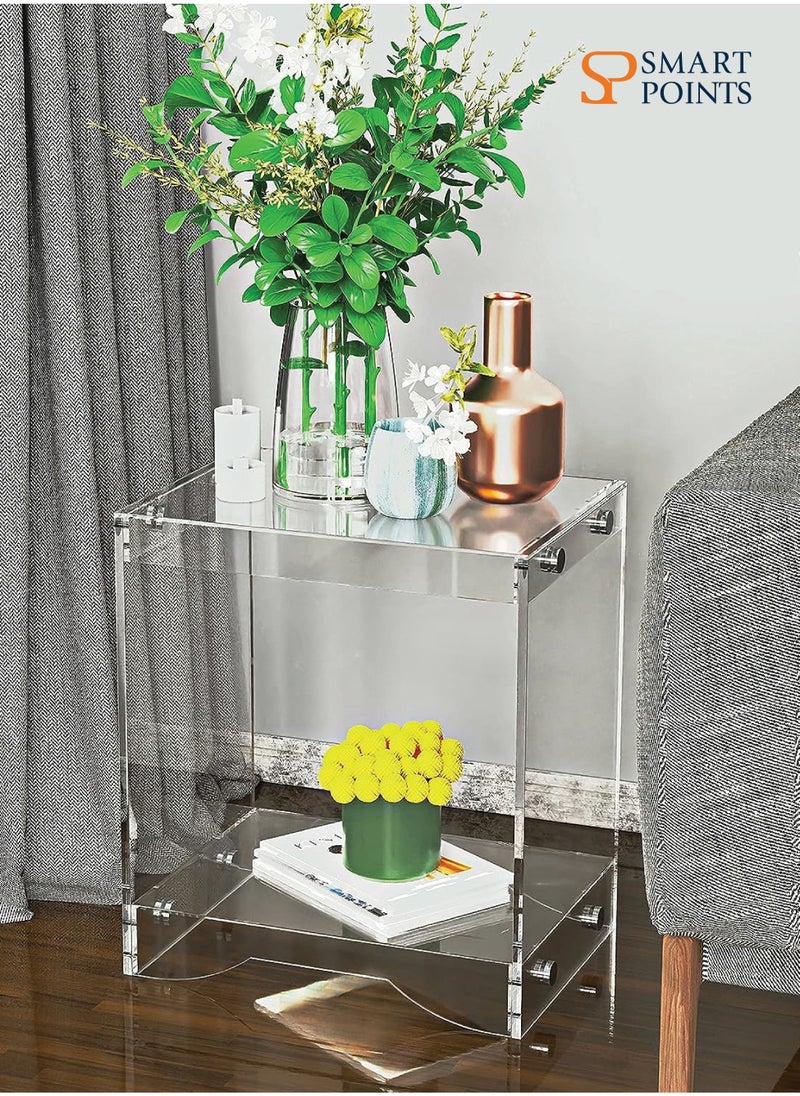 SMARTPOINTS Modern Design Clear Acrylic Home Decor Display Nightstand/Decorative End Table/Bedside Tables (Clear) - Flat Packed  - Image 4