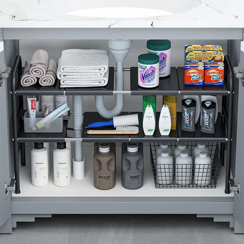Angju Under Sink Kitchen Rack Expandable Cabinet Shelf Organizer Rack with Removable Panels for Kitchen Bathroom Storage - Image 1